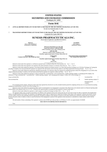 Miniature Viracta Therapeutics 10-K Rapport annuel 2020