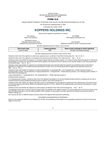 Thumbnail Koppers Holdings 10-K Annual Report 2020