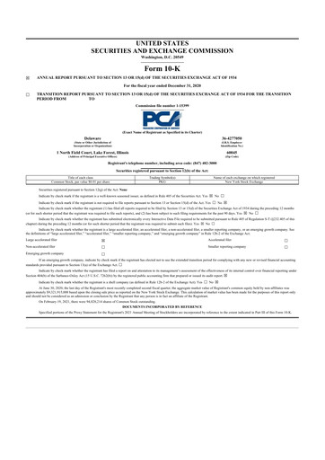 Thumbnail Packaging Corporation of America
 10-K Annual Report 2020