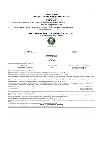 Thumbnail Old Dominion Freight Line
 10-K Annual Report 2020