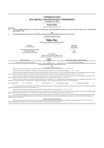 Thumbnail Saia
 10-K Annual Report 2020