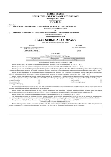 Thumbnail STAAR Surgical 10-K Annual Report 2020