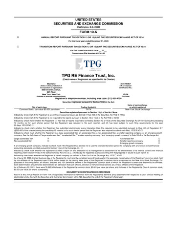 Miniature TPG Real Estate Finance Trust
 10-K Rapport annuel 