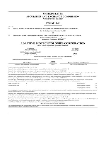 Thumbnail Adaptive Biotechnologies
 10-K Annual Report 2020