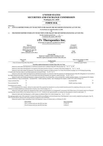 Miniature vTv Therapeutics
 10-K Rapport annuel 2020