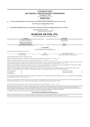 Thumbnail Badger Meter
 10-K Annual Report 2020