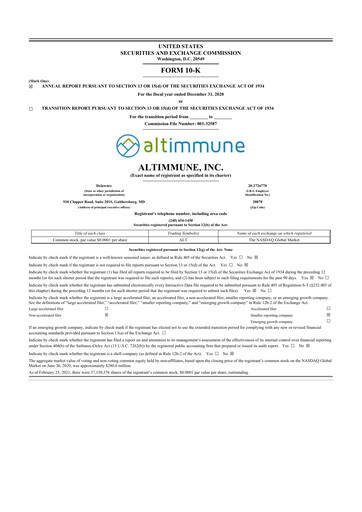 Vorschaubild Altimmune 10-K Jahresbericht 2020