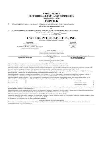 Thumbnail Cyclerion Therapeutics
 10-K Annual Report 2020