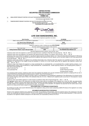 Thumbnail Live Oak Bank
 10-K Annual Report 2020