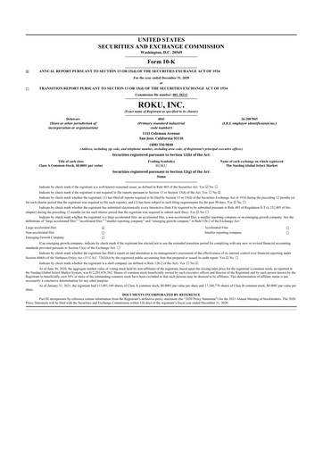 Thumbnail Roku 10-K Annual Report 2020