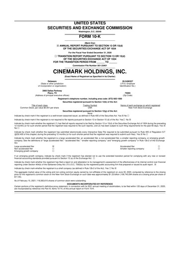 Thumbnail Cinemark Theatres
 10-K Annual Report 2020