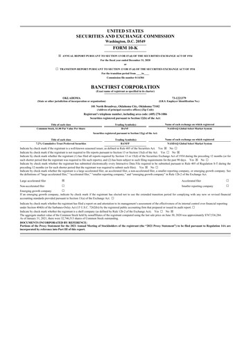 Miniature BancFirst 10-K Rapport annuel 2020