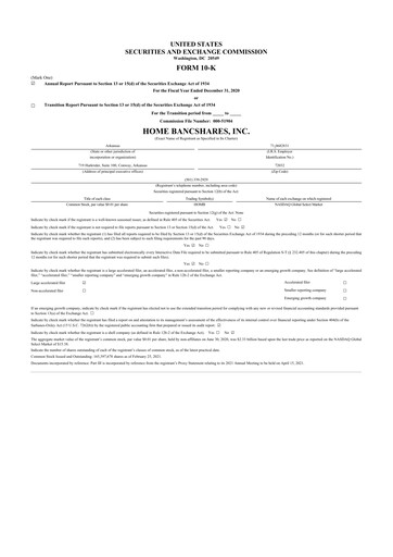 Thumbnail Home BancShares
 10-K Annual Report 2020