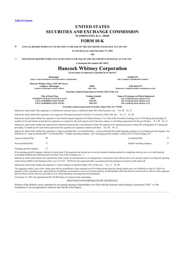 Thumbnail Hancock Whitney 10-K Annual Report 2020