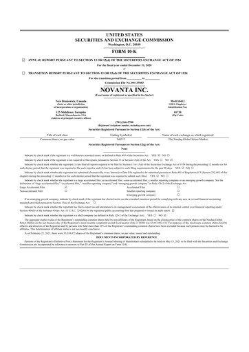 Thumbnail Novanta 10-K Annual Report 2020