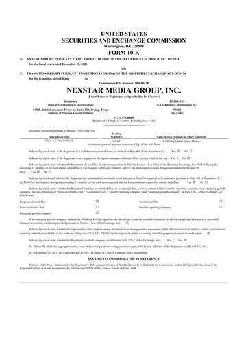 Thumbnail Nexstar Media Group
 10-K Annual Report 2020