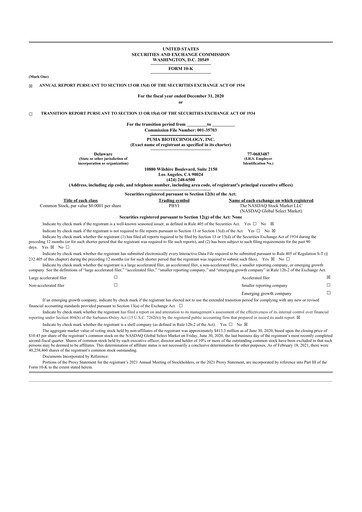 Thumbnail Puma Biotechnology 10-K Annual Report 2020