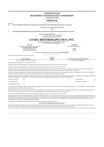 Thumbnail Atara Biotherapeutics 10-K Annual Report 2020