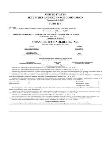 Thumbnail OraSure Technologies 10-K Annual Report 2020