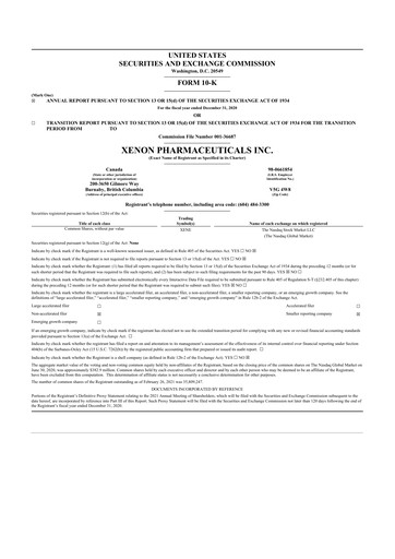 Thumbnail Xenon Pharmaceuticals 10-K Annual Report 2020