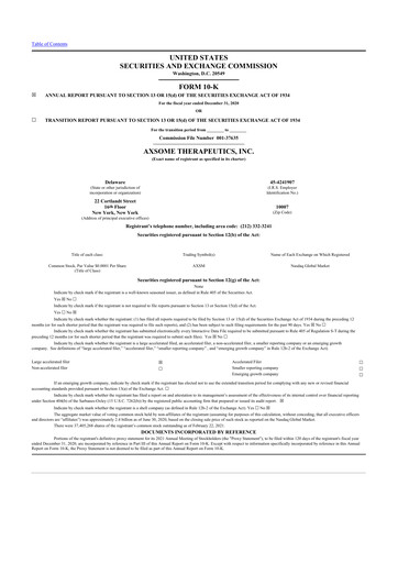 Thumbnail Axsome Therapeutics
 10-K Annual Report 2020