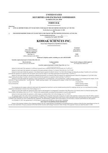 Thumbnail Kodiak Sciences
 10-K Annual Report 2020