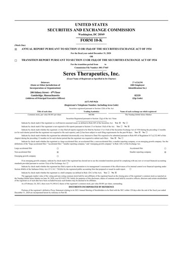 Thumbnail Seres Therapeutics 10-K Annual Report 2020