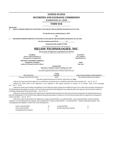 Thumbnail Helios Technologies 10-K Annual Report 2020