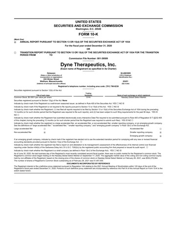 Thumbnail Dyne Therapeutics 10-K Annual Report 2020