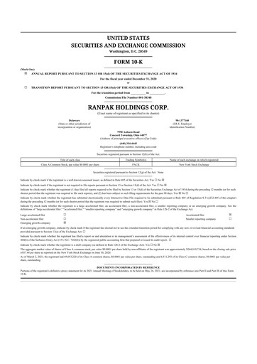 Miniature Ranpak 10-K Rapport annuel 2020