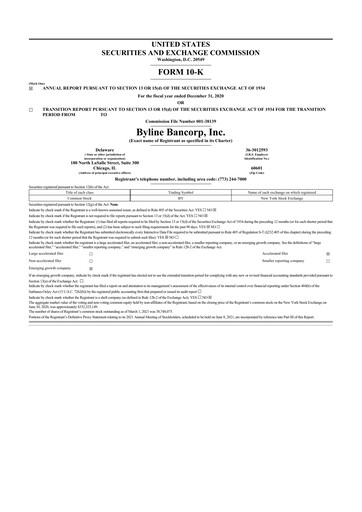 Thumbnail Byline Bancorp 10-K Annual Report 2020