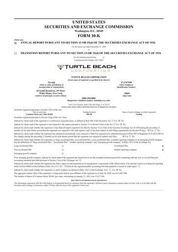 Thumbnail Turtle Beach Corp
 10-K Annual Report 2020