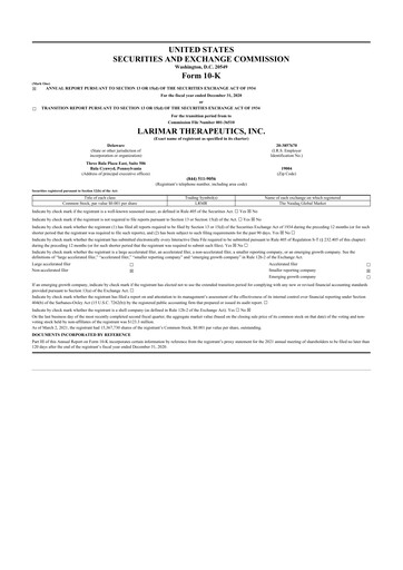 Thumbnail Larimar Therapeutics 10-K Annual Report 2020