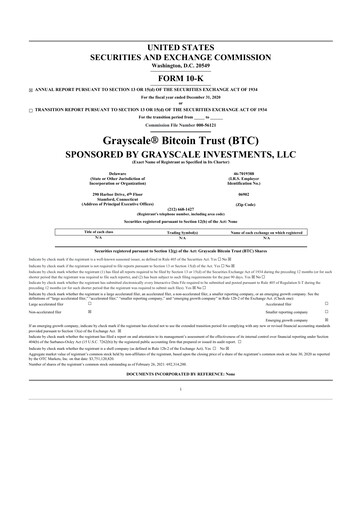 Thumbnail Grayscale Bitcoin Trust 10-K Annual Report 2020