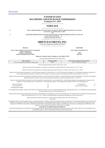 Miniature Shift4 Payments
 10-K Rapport annuel 2020