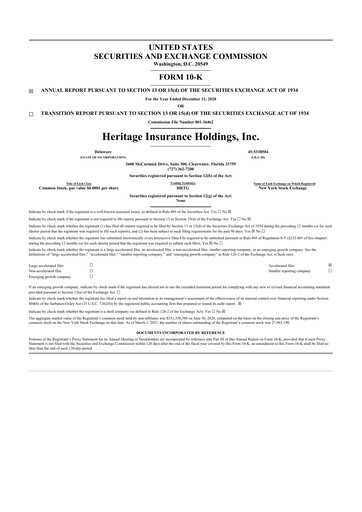 Thumbnail Heritage Insurance 10-K Annual Report 2020