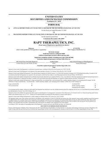 Thumbnail RAPT Therapeutics 10-K Annual Report 2020