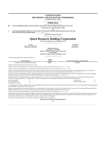 Thumbnail Quest Resource Holding 10-K Annual Report 2020