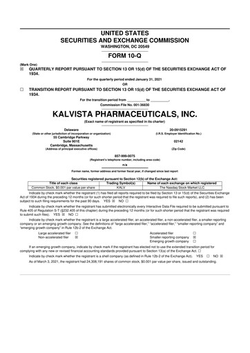 Thumbnail KalVista Pharmaceuticals 10-Q Quarterly Report FY2021 
