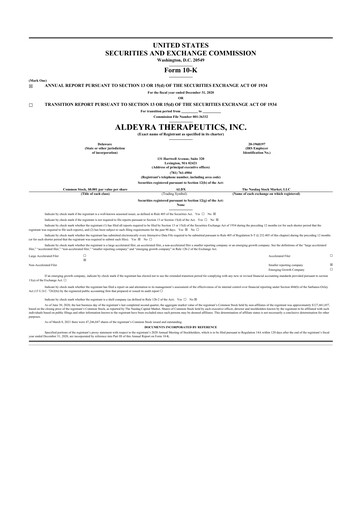 Thumbnail Aldeyra Therapeutics
 10-K Annual Report 