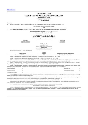 Thumbnail Corsair Gaming
 10-K Annual Report 2020