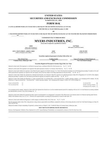 Thumbnail Myers Industries 10-K Annual Report 2020