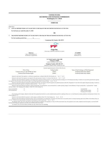 Thumbnail Gogo Inflight Internet
 10-K Annual Report 2020