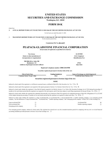 Miniature Peapack-Gladstone Financial 10-K Rapport annuel 2020