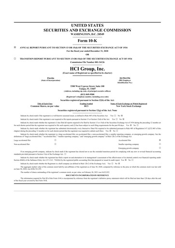 Miniature HCI Group
 10-K Rapport annuel 2020