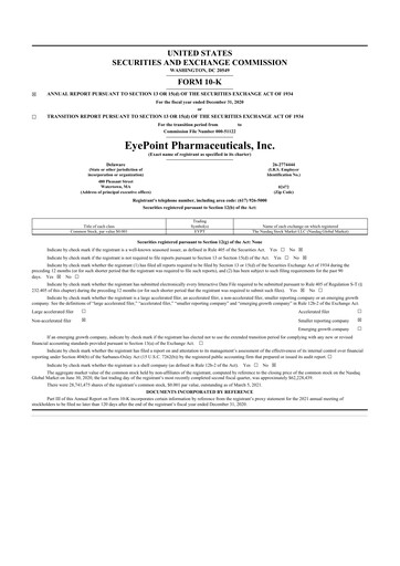 Thumbnail EyePoint Pharmaceuticals
 10-K Annual Report 2020
