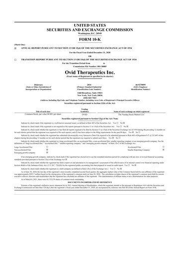 Thumbnail Ovid Therapeutics
 10-K Annual Report 2020