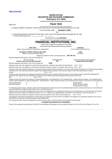Thumbnail Financial Institutions 10-K Annual Report 2020