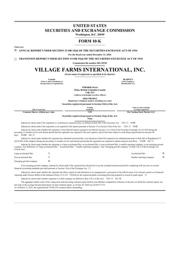 Thumbnail Village Farms International 10-K Annual Report 2020