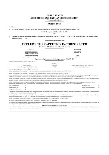 Thumbnail Prelude Therapeutics 10-K Annual Report 2020